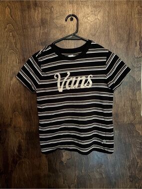 Vans Black & White Striped Logo Kids Tee